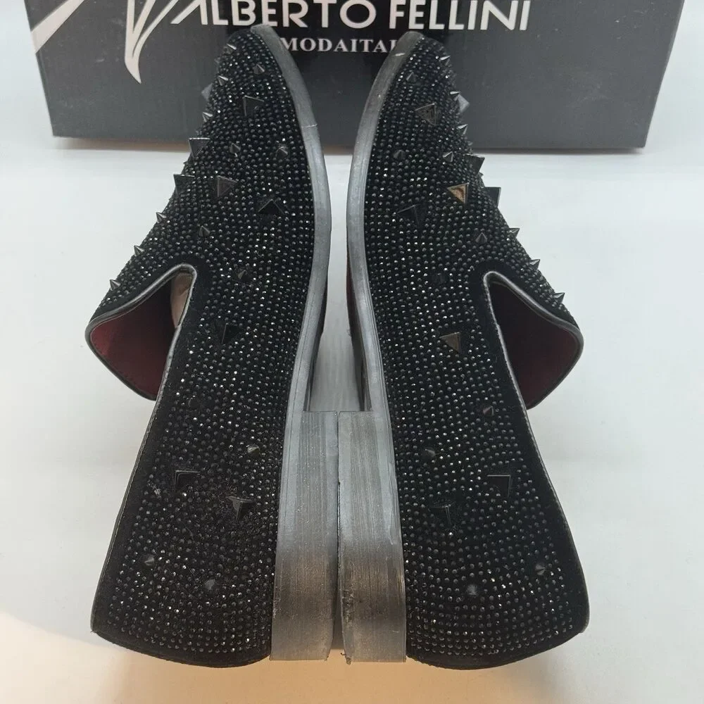 Alberto Fellini Sparko 24 Dress Shoes Men's 13 Loafers Black with Red Sole Spike